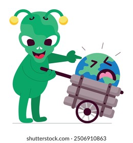 Set of Space Monster and Alien Flat Stickers 

