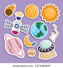 Set of Space Object Cute Sticker Illustration