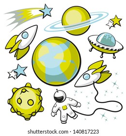 Set of Space Objects. Cartoon set of space objects on a white background.