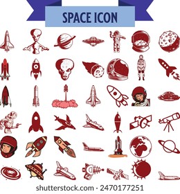 Set of space objects. Collection of space elements rocket, astronaut, satellite, ufo, etc. Cosmic bodies. Astronomy. Vector illustration of cartoon space. Drawing for children.