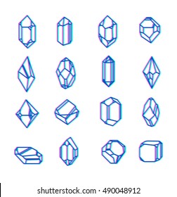 Set of space objects crystals with psychedelic crystals. Memphis style for hipsters. The elements for cover, fashion, t-shirts, gift cards, 80.