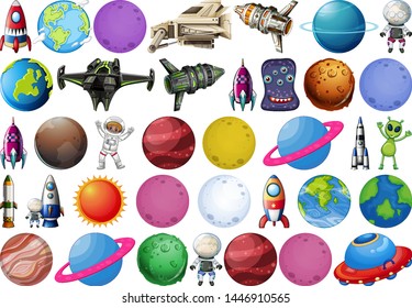 Set of space objects illustration
