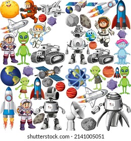 Set of space objects on white background illustration