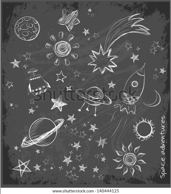 Set Space Objects Sketch On Black Stock Vector (Royalty Free) 140444125