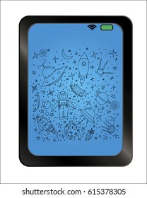 Set of Space objects and symbols on background plate. Vector doodle space.