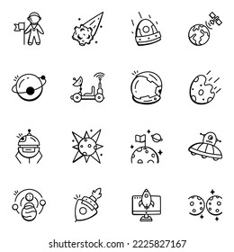 Set of Space and Planets Doodle Icons 
