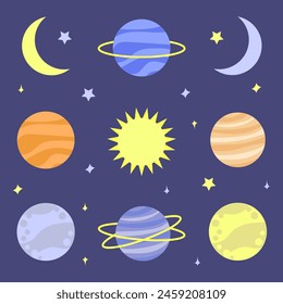 Set of space planets. Flat vector illustration