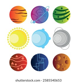 Set of space planets icons. Solar system. Fantastic planets.