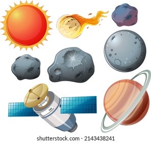 Set of space planets on white background illustration