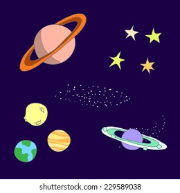 Set of space, planets and stars