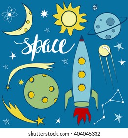 Set of space related elements in color
