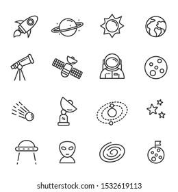 Set of space related icon with simple line design.