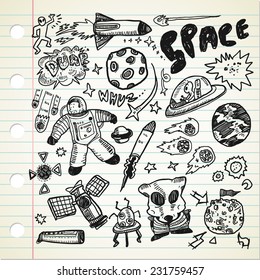 set of space related object in doodle style 
