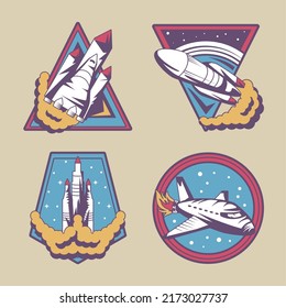 set of space retro labels