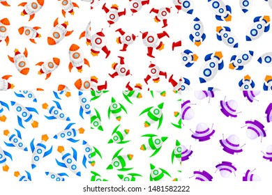 Set of space rocket cartoon pattern. Cartoon and flat style. Vector illustration isolated on white background.