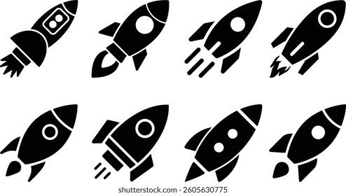 A Set of Space Rocket Icon. Spacecraft Icon Set Vector Illustration. 