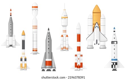 Set of space rockets ready to launch vector illustration isolated on white background