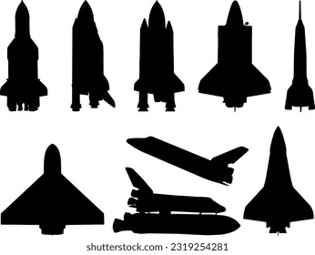 Set of Space Rockets Silhouette Vector Art