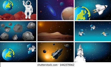 Set of space scene illustration