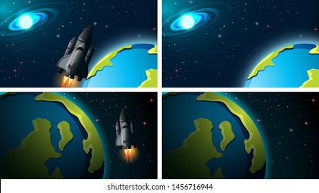 Set of space scenes illustration