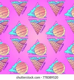 Set of space seamless patterns with planet Saturn, rock, meteorite and stars. Colored vector illustration isolated on purple background with place for text. Diamond logo