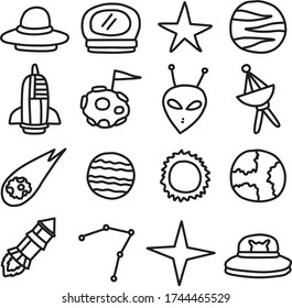 A Set of space ship Icons suitable for aerospace content with doodle cartoon style