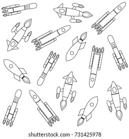 Set of space ships, sketch,drawing on a white background