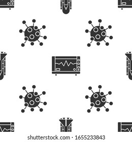 Set Space shuttle and rockets, Computer monitor with cardiogram and Bacteria on seamless pattern. Vector