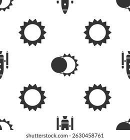 Set Space shuttle and rockets, Eclipse of the sun and Sun on seamless pattern. Vector
