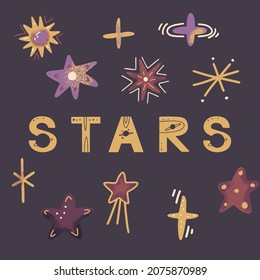 Set with space stars. Vector illustration for posters, prints and cards