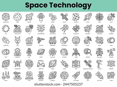 Set of space technology icons. Linear style icon bundle. Vector Illustration