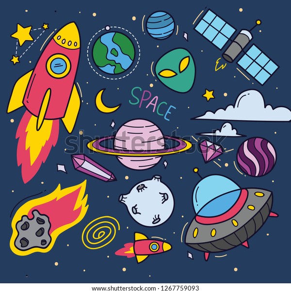 Set Space Theme Cartoon Doodles Stock Vector (Royalty Free) 1267759093