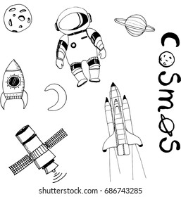 Set of space themed doodle on chalk board