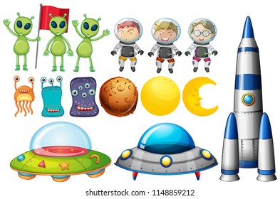 Set of space themed objects illustration