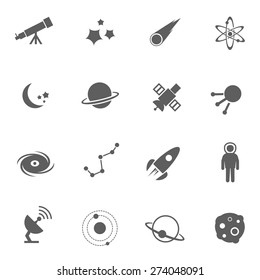 Set of space universe galaxy science vector black icons