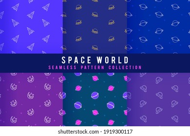 patrón transparente con el mundo espacial. vector dibujado a mano.