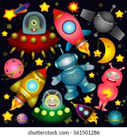 Set of Space world, stars and cosmonauts,ufos and spaceman vector