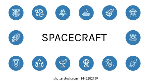 Set of spacecraft icons such as Space colonization, Astronomy, Spaceship, Ufo, Rocket, Space capsule, Alien , spacecraft