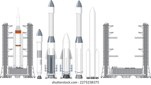 Set of Spacecraft Rockets illustration