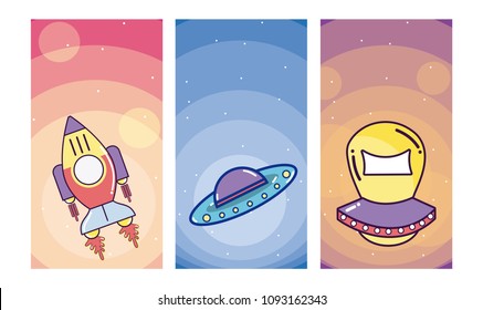 Set of spacecrafts cartoons