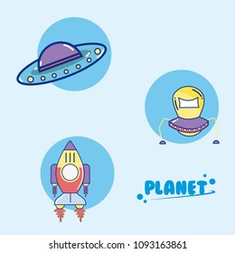 Set of spacecrafts cartoons