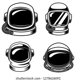 Set of spaceman helmets. Design elements for logo, label, sign, badge. Vector illustration