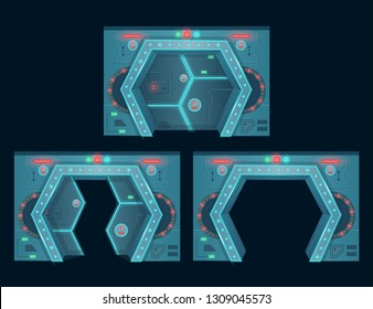  Set Of Spaceship Doors.Cartoon Vector Illustration.