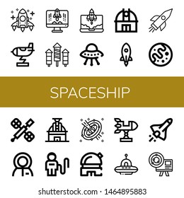 Set of spaceship icons such as Rocket, Ufo, Observatory, Mars, Space station, Astronaut, Space, Space shuttle, Astronomy , spaceship