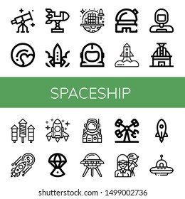 Set of spaceship icons such as Stargazing, Pluto, Rocket, Space colonization, Space suit, Observatory, Astronaut, Space capsule, Ufo, Booster, Astronomer , spaceship