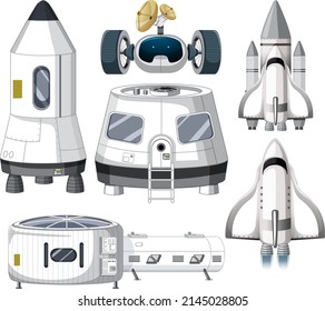 Conjunto de ilustraciones de objetos de nave espacial