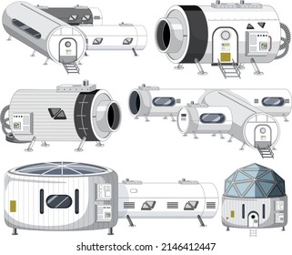 Conjunto de objetos de nave espacial e ilustración de robot