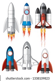 Set of spaceship on white background illustration