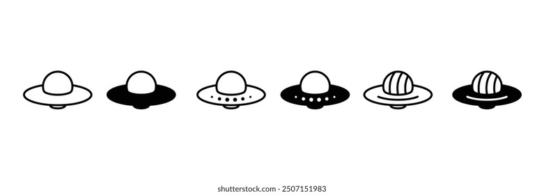 Set of Spaceship UFO icon collection. Flying saucer symbol. Vector Illustration.