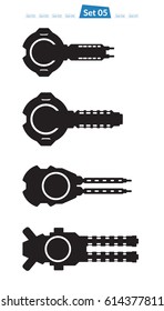 Set of Spaceship weapons silhouette set five